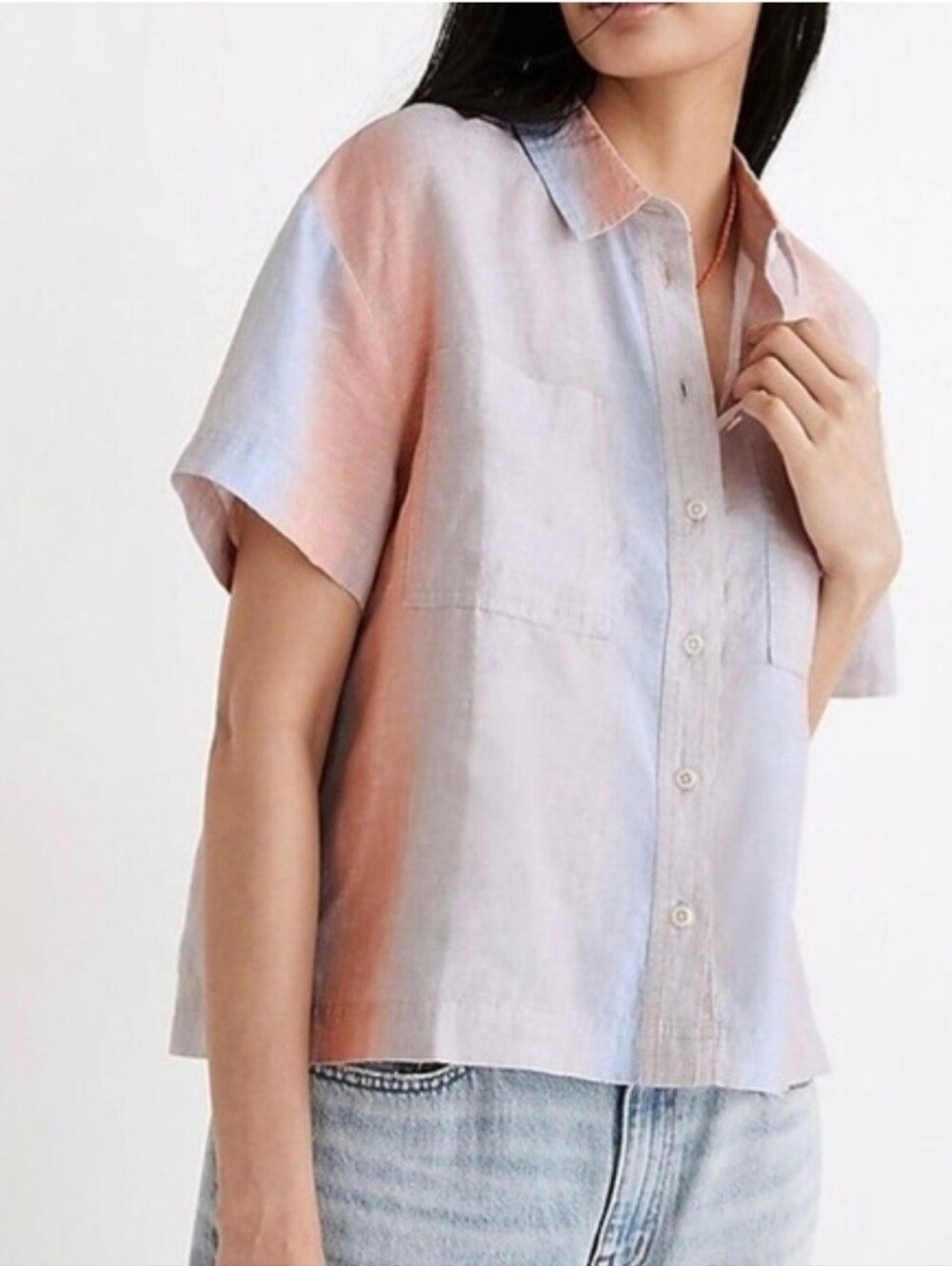 21. Madewell Linen Gradient Button‑Up Shirt Size Large – EUC – Pastel Ombré Su